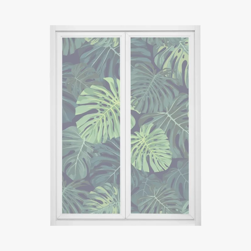 Window decal tropical monstera leaves pattern