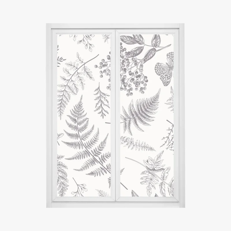 Window decal monochrome botanical leaves pattern ⁕ Wallissimo®