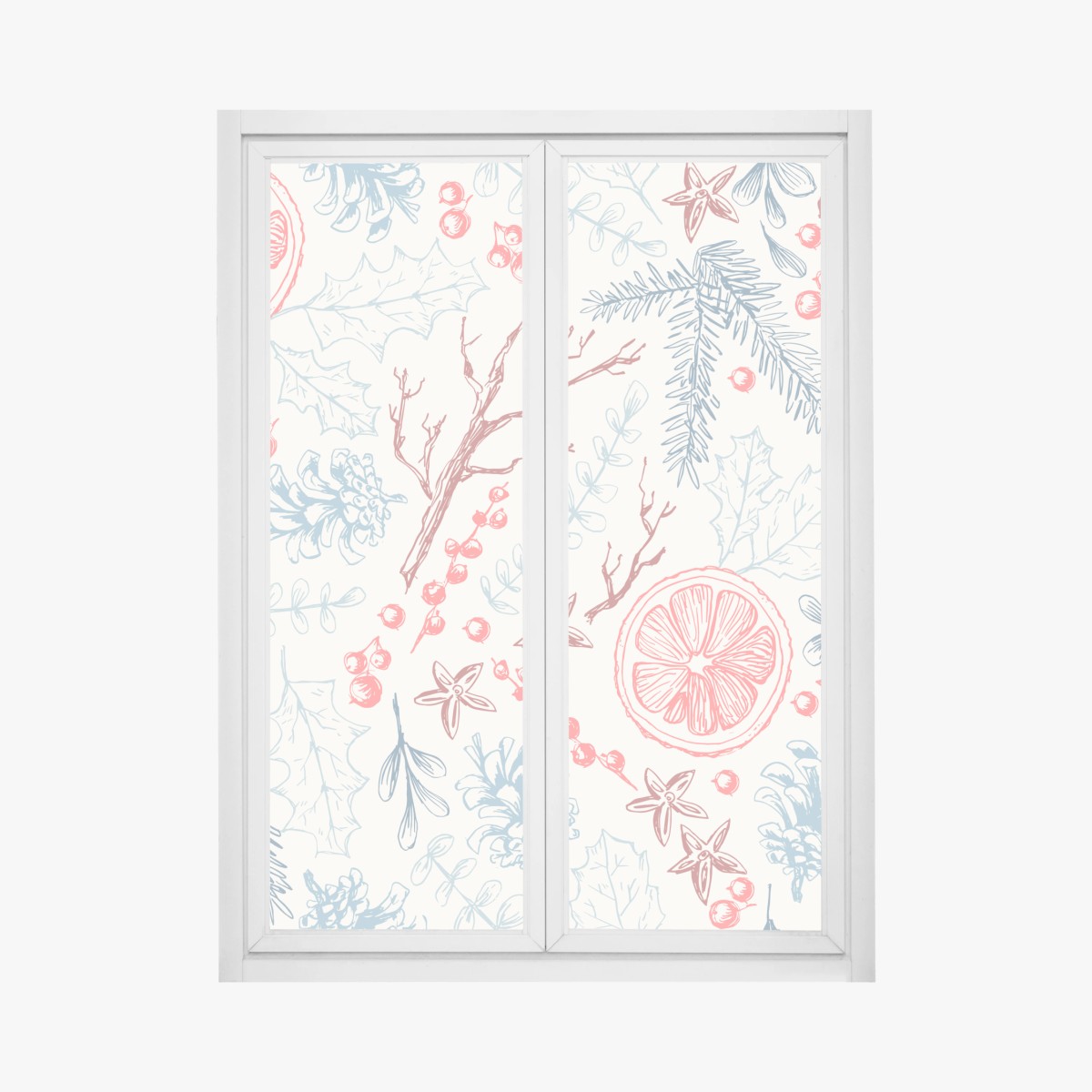 Window decal hand-drawn winter botanicals pattern • Wallissimo® Window decal hand-drawn winter botanicals pattern • Wallissimo®