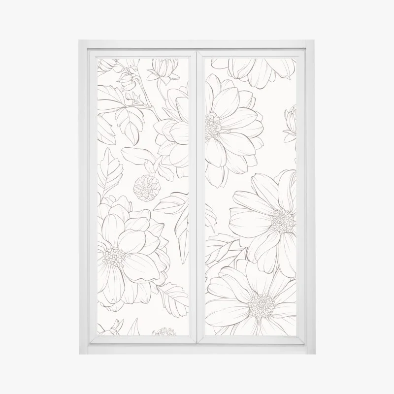 Window decal delicate botanical line florals