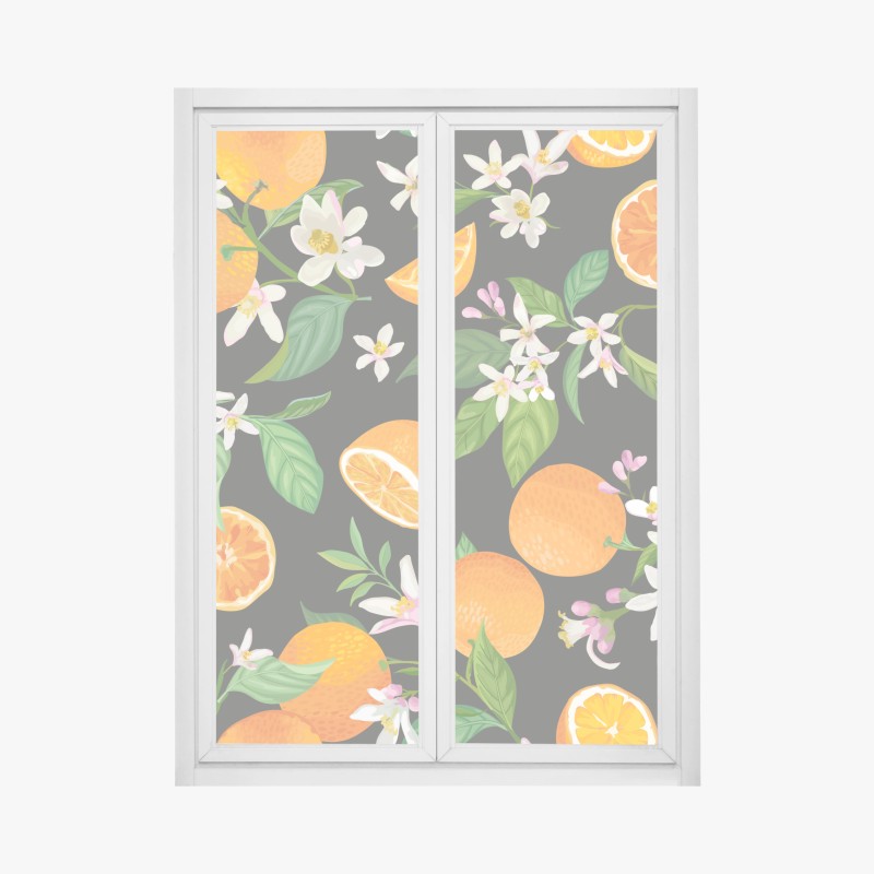 Window decal orange blossom citrus pattern on dark background