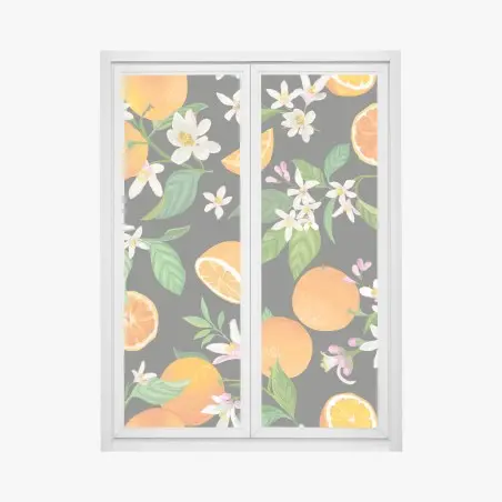 Window decal orange blossom citrus pattern on dark background • Wallissimo®