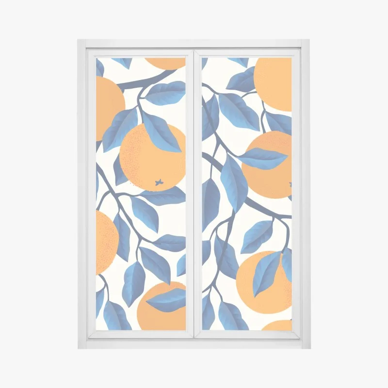 Window decal bold orange and blue citrus pattern