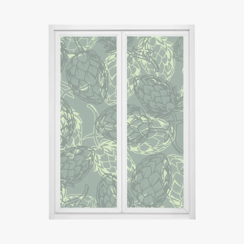 Window decal green hop cone botanical pattern