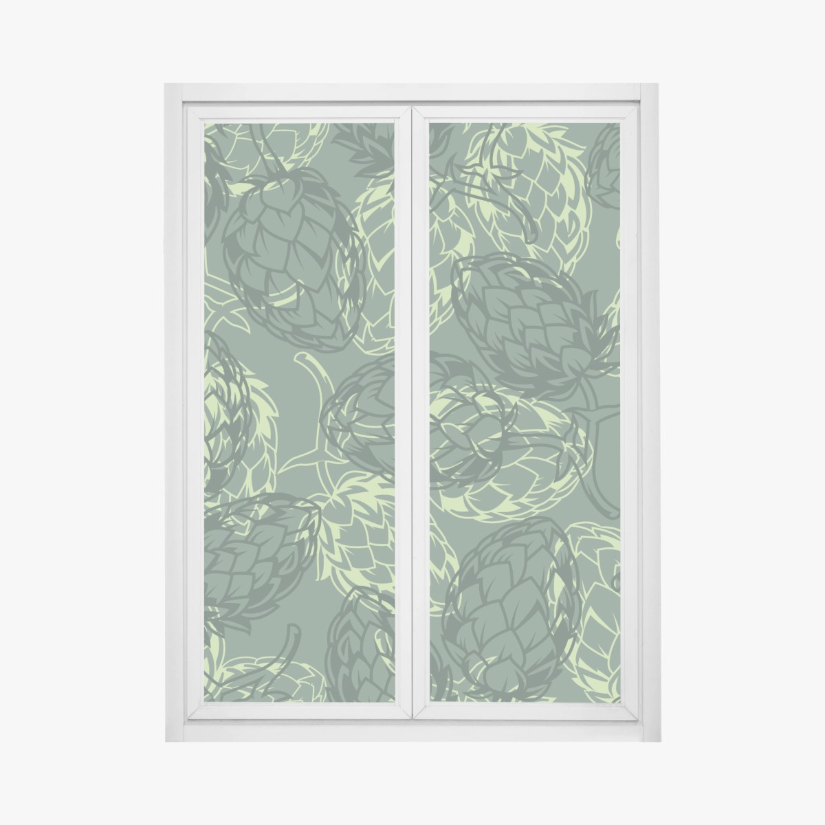 Window decal green hop cone botanical pattern • Wallissimo® Window decal green hop cone botanical pattern • Wallissimo®