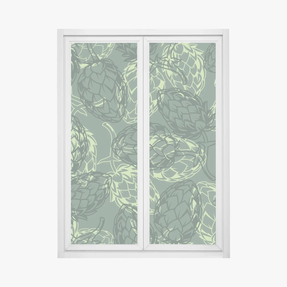 Window decal green hop cone botanical pattern • Wallissimo® Window decal green hop cone botanical pattern • Wallissimo®
