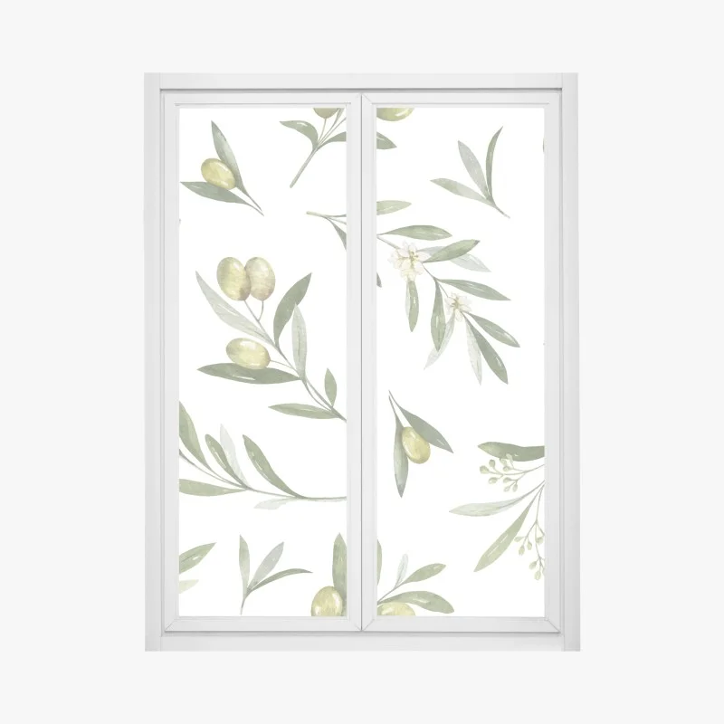Window decal olive branch watercolor pattern
