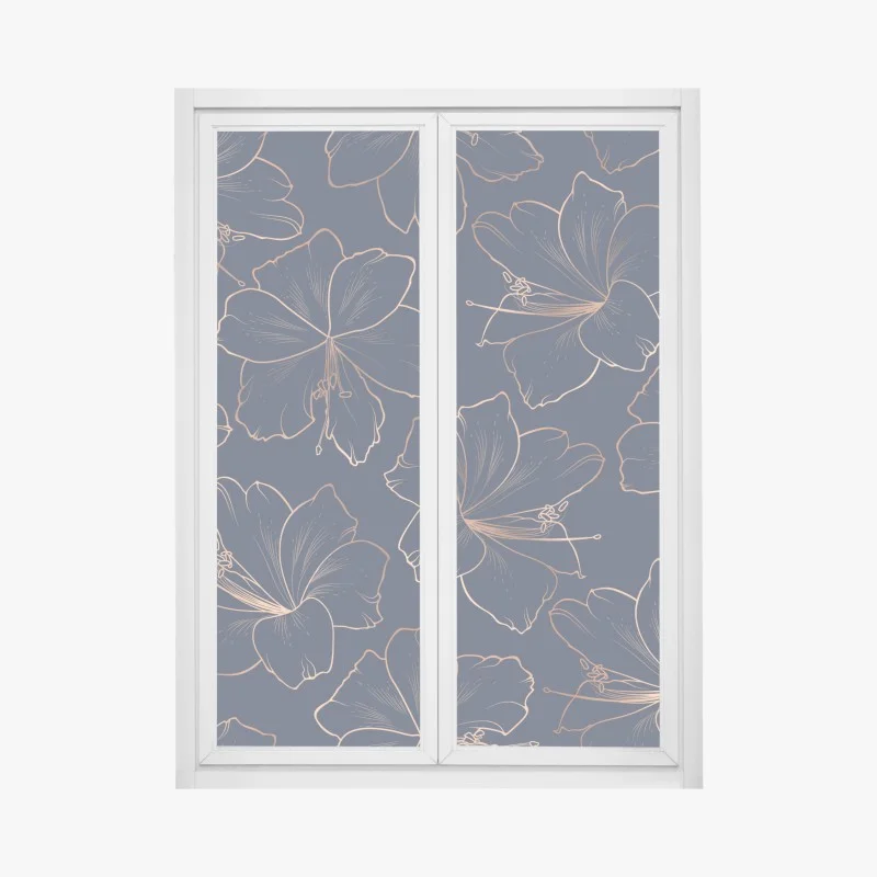 Window decal navy and gold floral line art print
