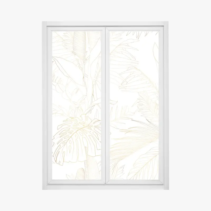 Window decal gold tropical leaves line art