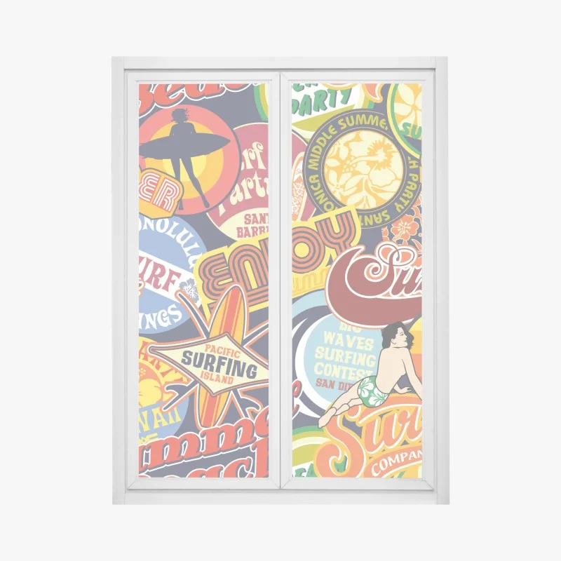 Window decal retro surf sticker collage
