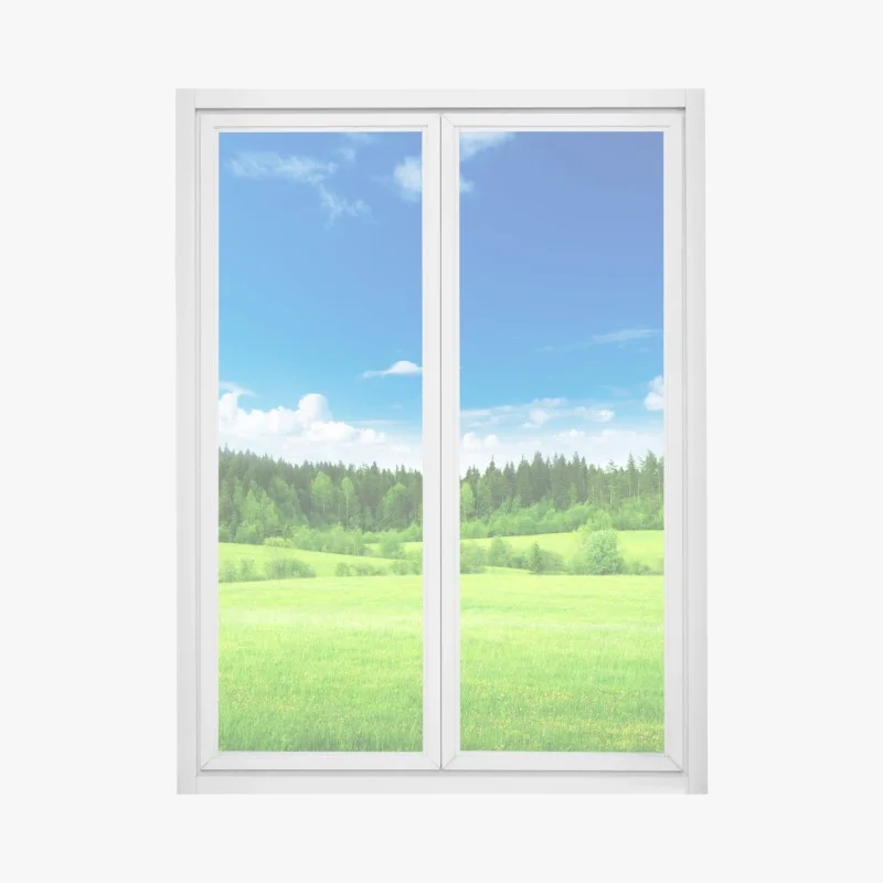 Window decal spring meadow under a blue sky