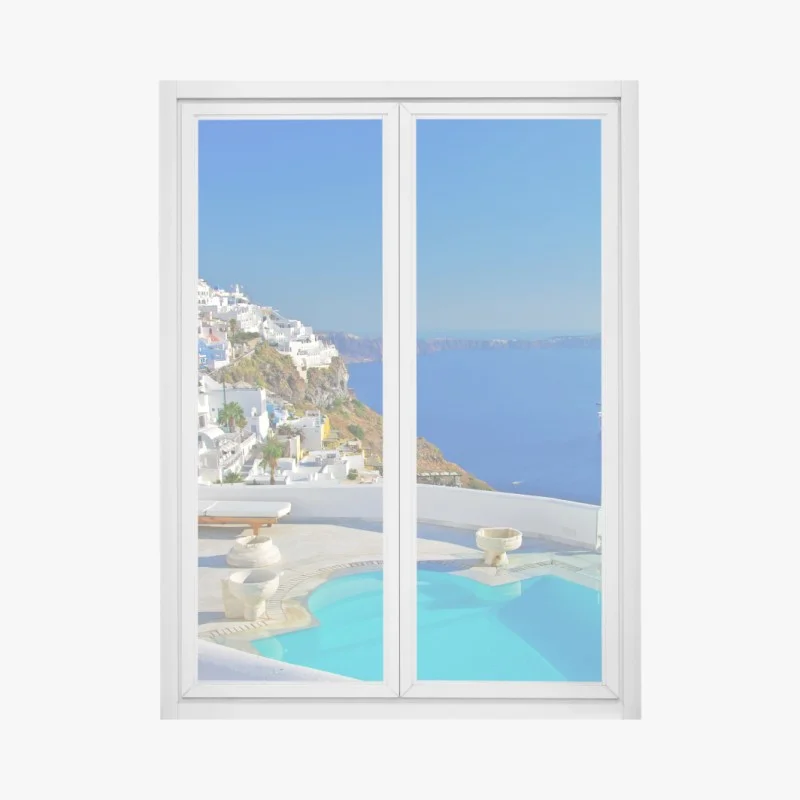Window decal Santorini cliffside sea view with pool