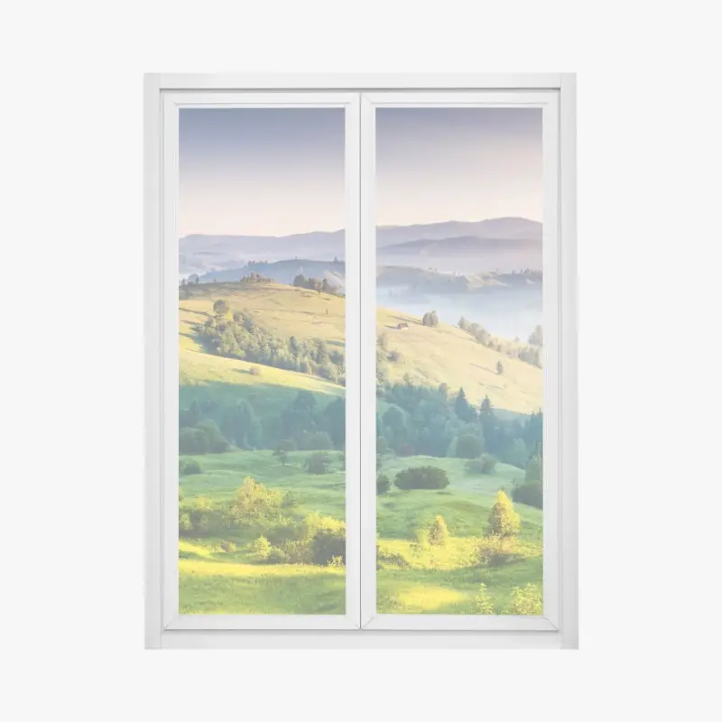 Window decal Carpathian sunset over rolling green hills