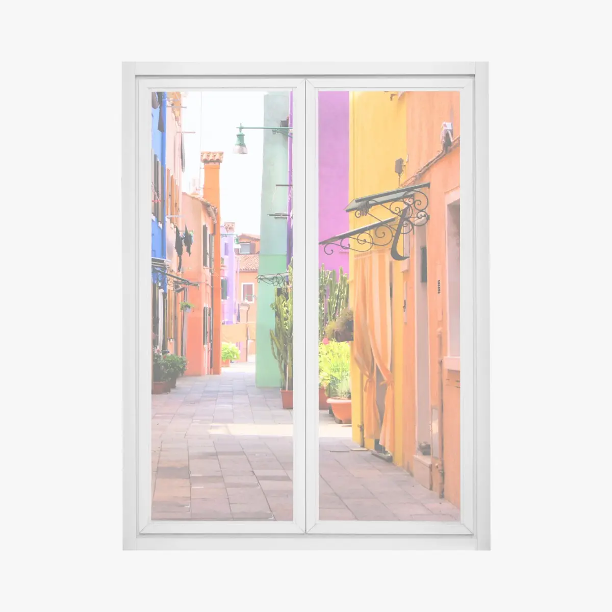 Window decal vibrant coastal alleyway • Wallissimo® Window decal vibrant coastal alleyway • Wallissimo®