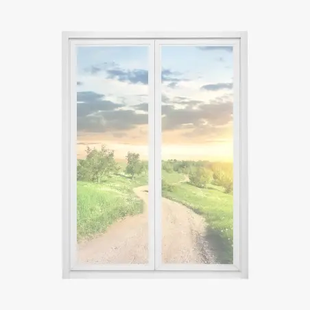 Window decal sunset country road through green meadow • Wallissimo®