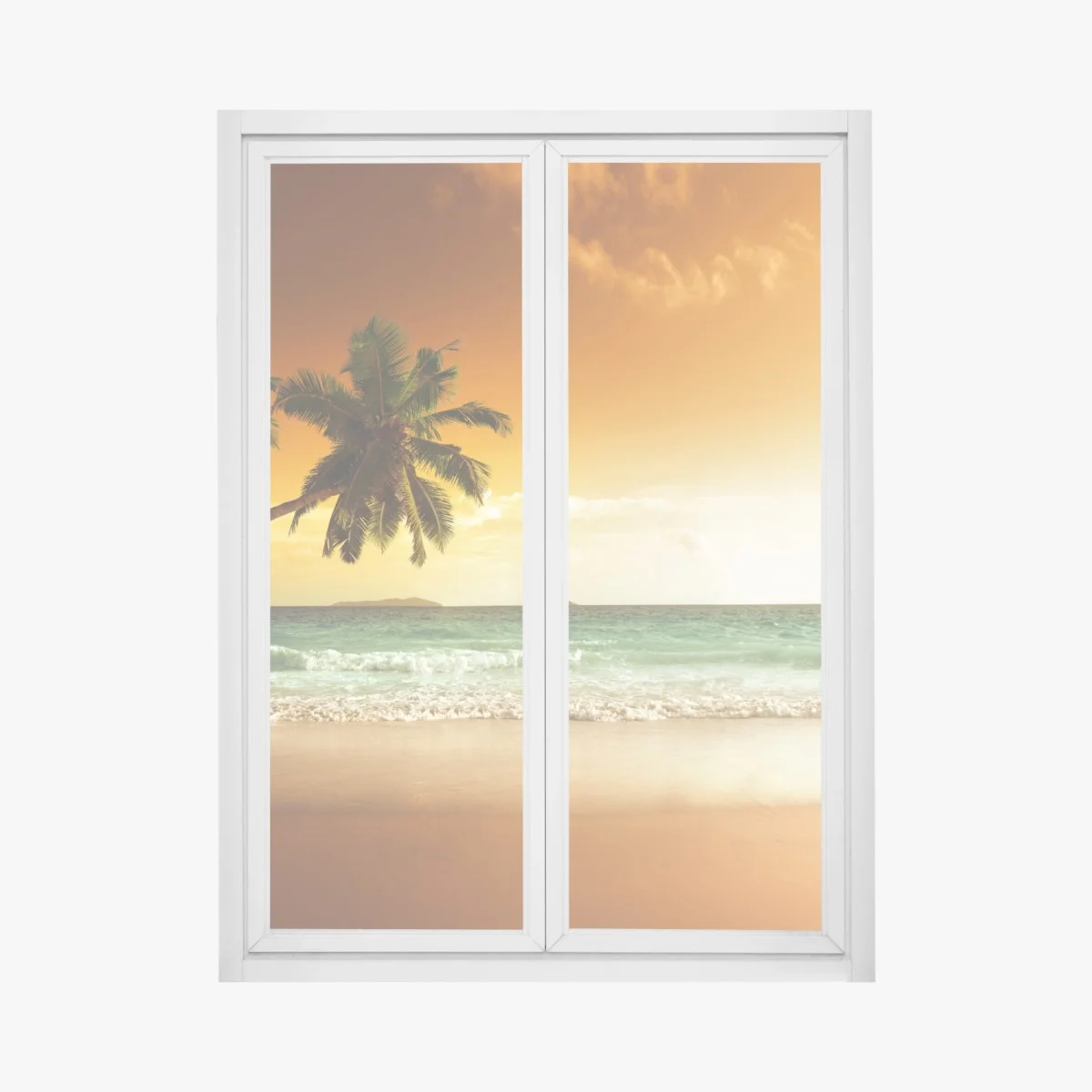 Window decal Caribbean sunset beach with palm trees • Wallissimo® Window decal Caribbean sunset beach with palm trees • Wallissimo®