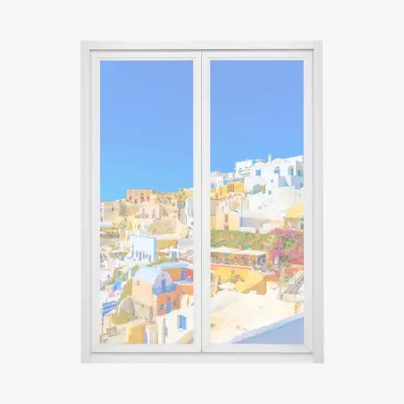 Window decal sunlit Oia village, Santorini • Wallissimo®