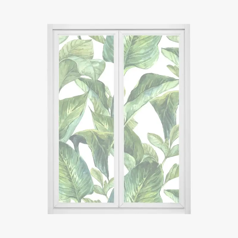 Window decal lush watercolor tropical leaves pattern