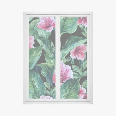Window decal pink watercolor blooms on black background • Wallissimo®