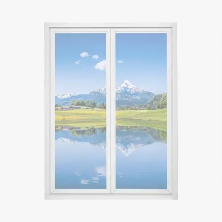 Window decal alpine mirror: serene mountain reflection • Wallissimo®