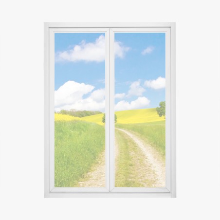 Window decal sunny country lane through yellow fields • Wallissimo®