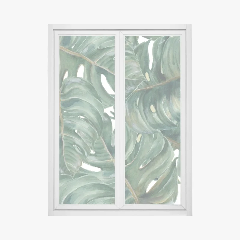 Window decal lush monstera watercolor leaves