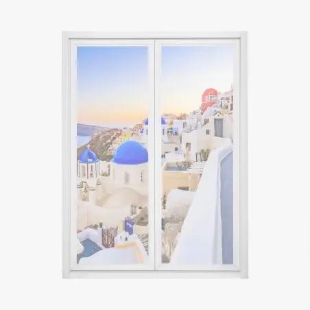 Window decal Santorini sunset over blue domes • Wallissimo®
