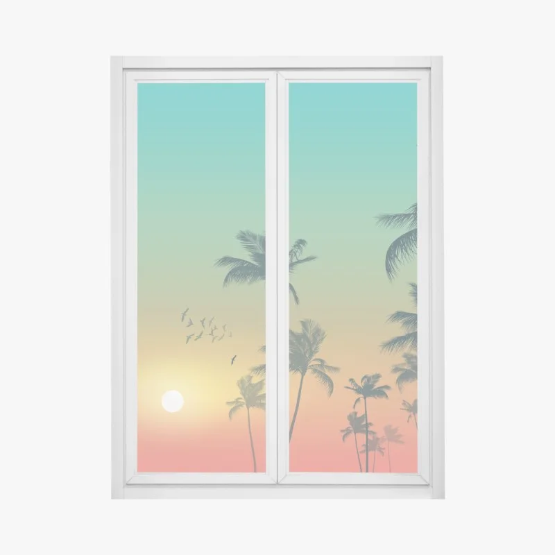 Window decal tropical sunset palms silhouette