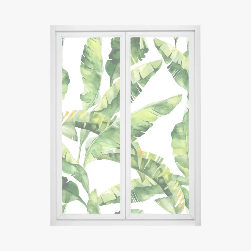 Window decal tropical banana leaf watercolor pattern