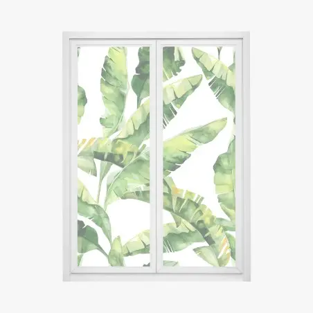 Window decal tropical banana leaf watercolor pattern • Wallissimo®