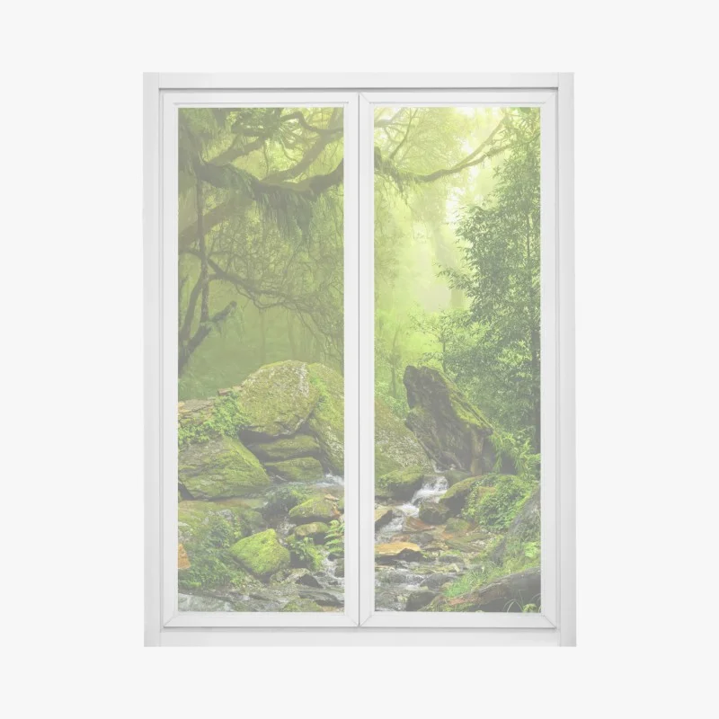 Window decal moss-covered woodland stream