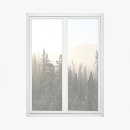 Window decal misty pine forest at sunrise • Wallissimo®