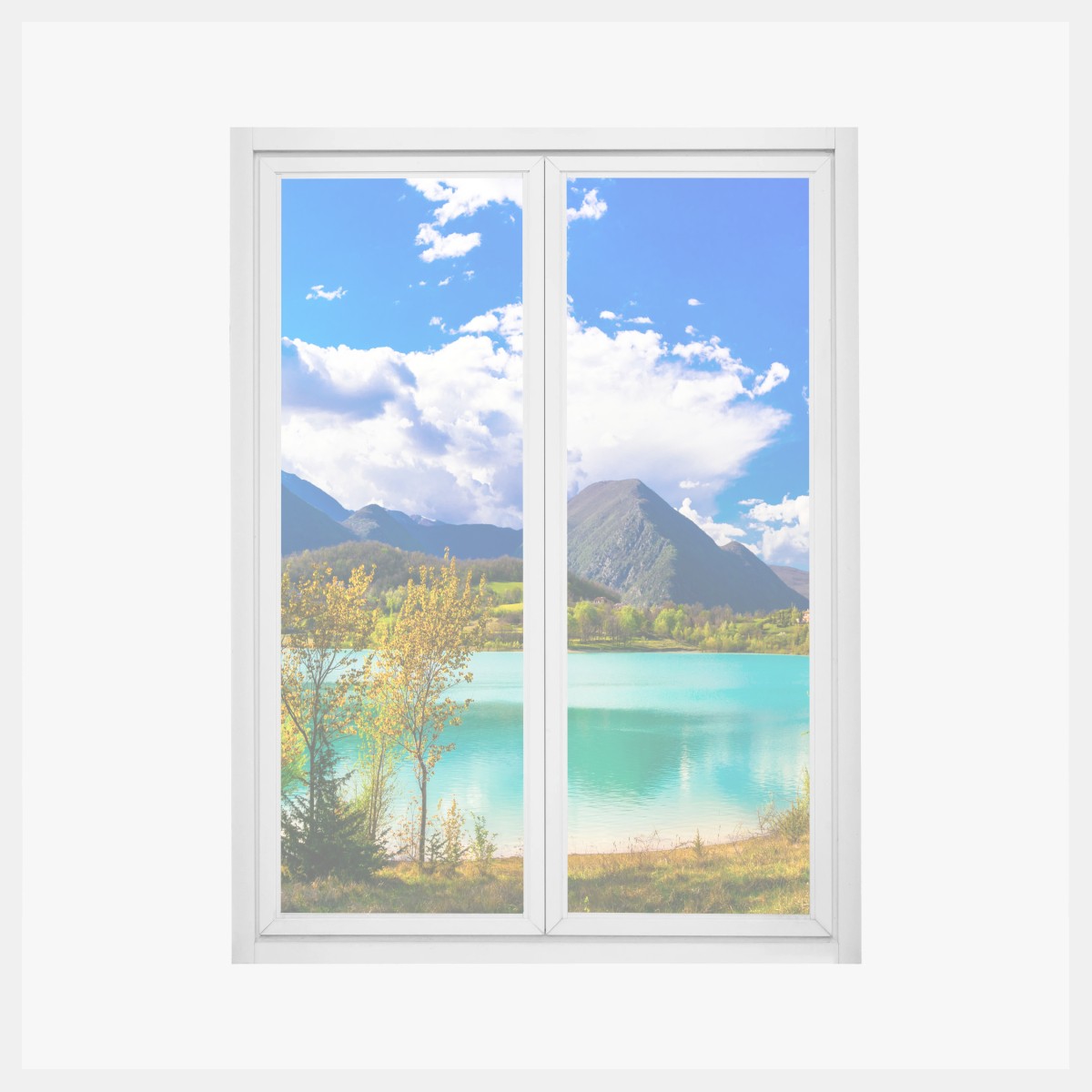 Window decal turquoise lake mountain panorama • Wallissimo® Window decal turquoise lake mountain panorama • Wallissimo®