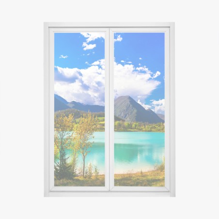 Window decal turquoise lake mountain panorama • Wallissimo®