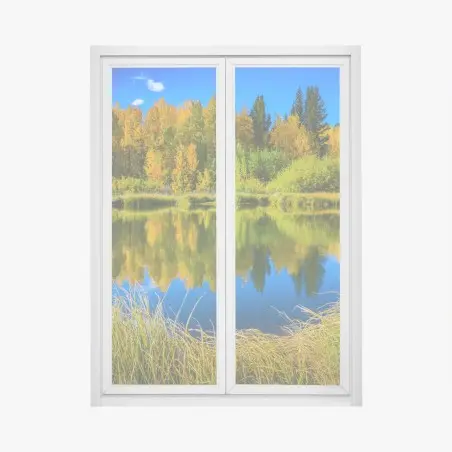 Window decal autumn trees reflected on a glassy lake • Wallissimo®
