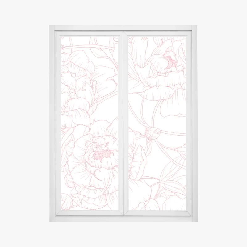 Window decal delicate pink peony line art pattern