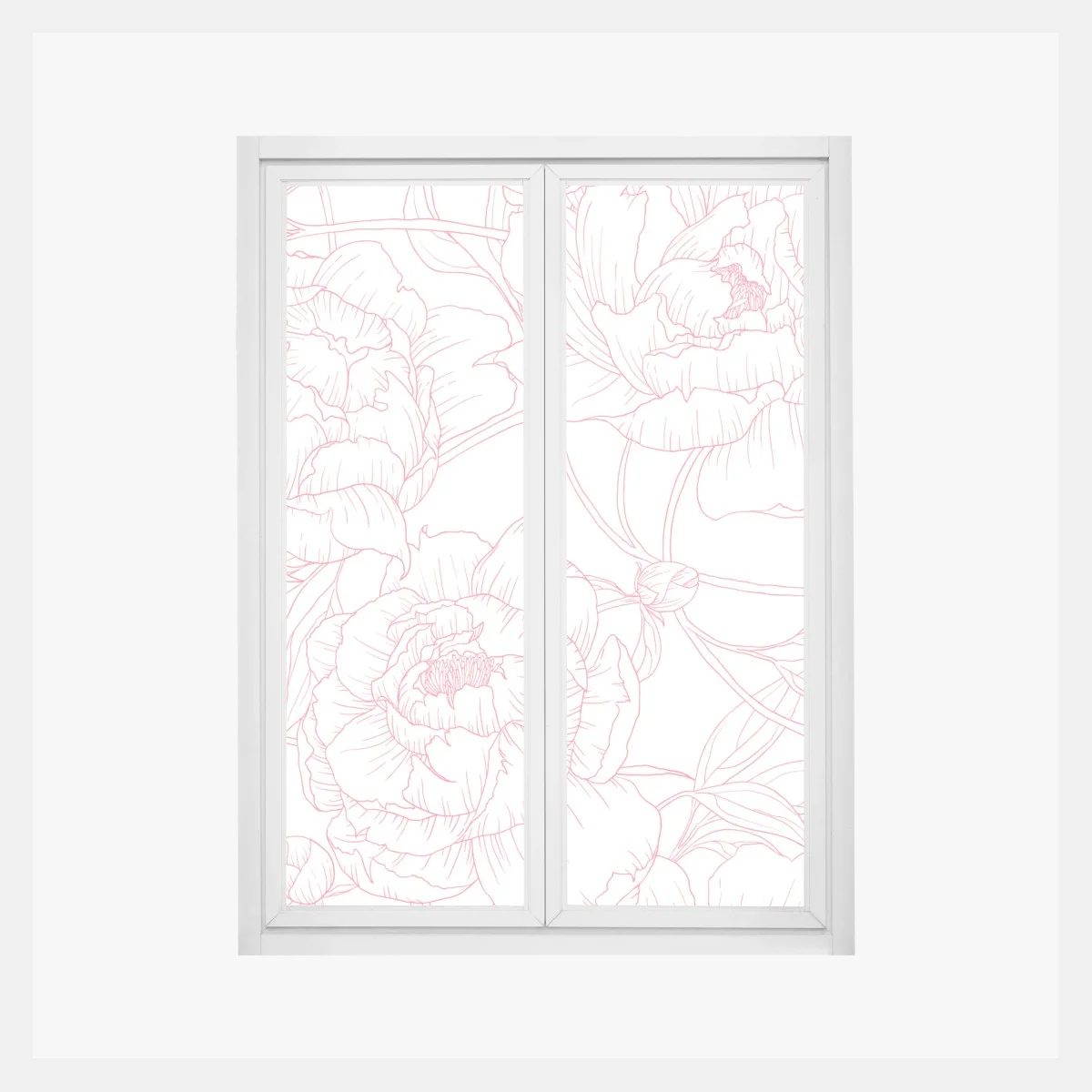 Window decal delicate pink peony line art pattern • Wallissimo® Window decal delicate pink peony line art pattern • Wallissimo®