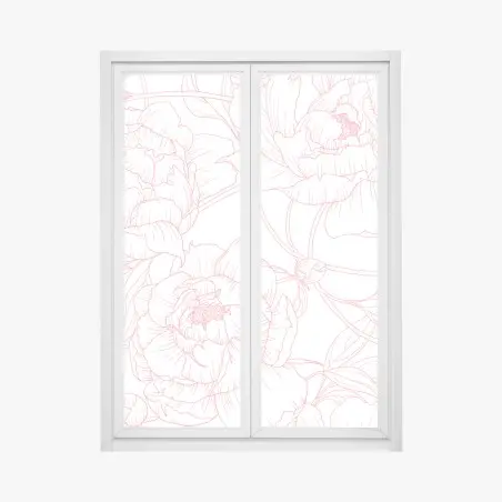 Window decal delicate pink peony line art pattern • Wallissimo®