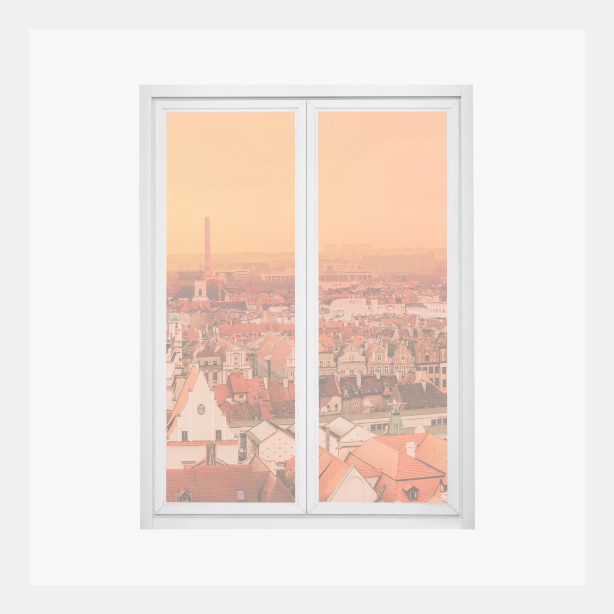 Window decal warm sunset over historic city rooftops • Wallissimo® Window decal warm sunset over historic city rooftops • Wallissimo®