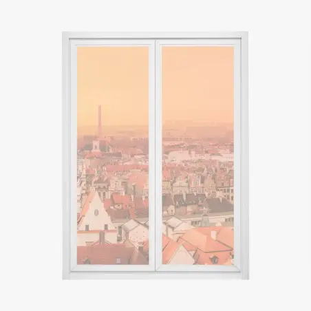 Window decal warm sunset over historic city rooftops • Wallissimo®