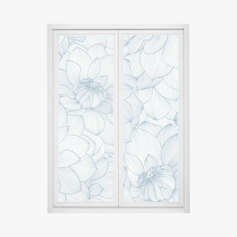 Window decal delicate blue floral linework