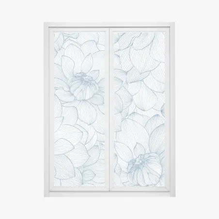 Window decal delicate blue floral linework • Wallissimo®