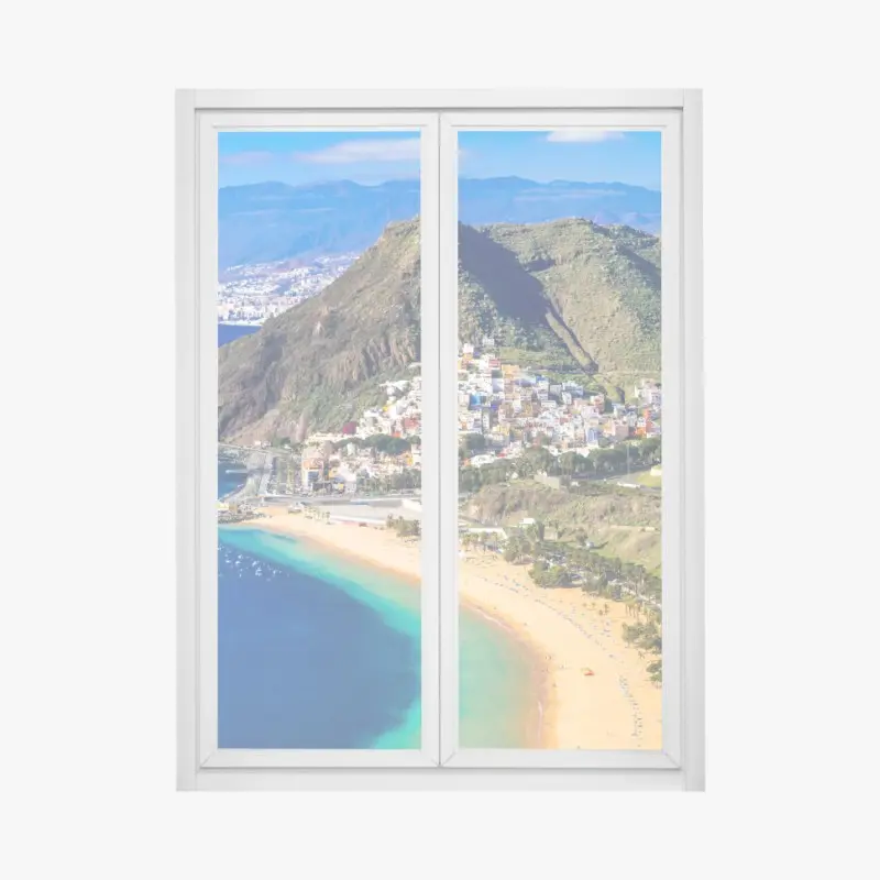 Window decal sunlit coastal bay with turquoise waters