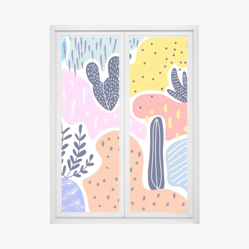 Window decal playful abstract botanical pattern