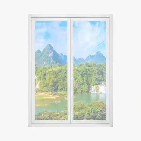 Window decal lush waterfall panorama with karst mountains • Wallissimo®