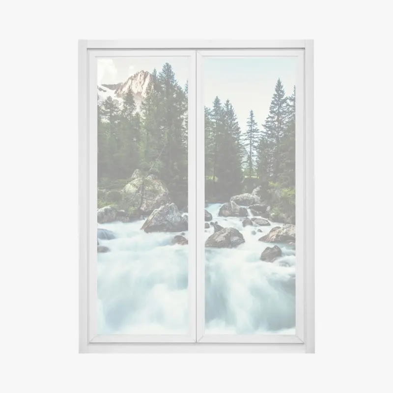 Window decal scenic alpine river in Ferret Valley