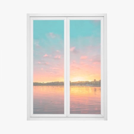 Window decal turquoise sunset over tranquil lake • Wallissimo®