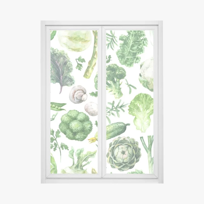 Window decal watercolor greens seamless pattern