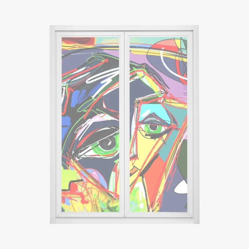 Window decal vibrant abstract face portrait