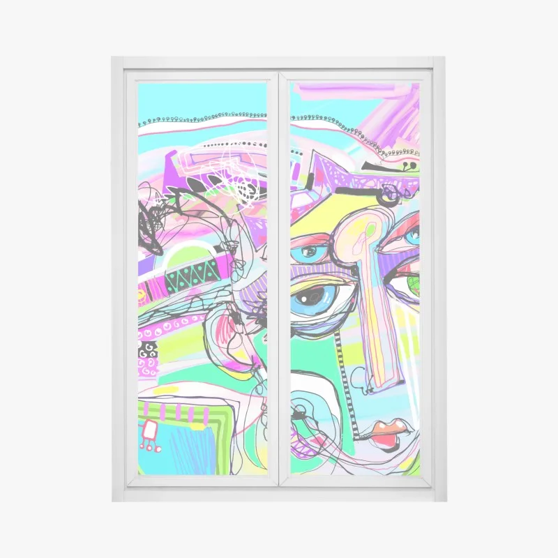 Window decal vibrant abstract face portrait
